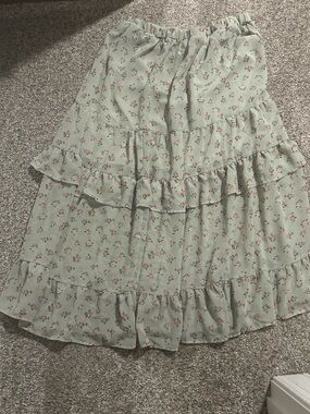 Floral Sage Green Tiered Maxi Skirt